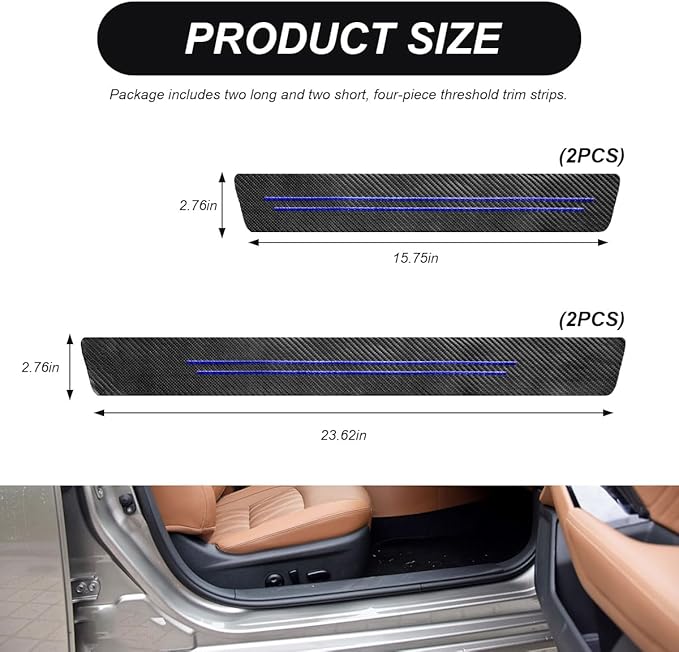 4 PCS Car Door Sill Protector, Waterproof Carbon Fiber Style Car Door Entry Guard Sill Protector, Anti-Scratch Door Threshold Strips Stickers for Most Vehicles, Car Accessories (Blue-4pcs)