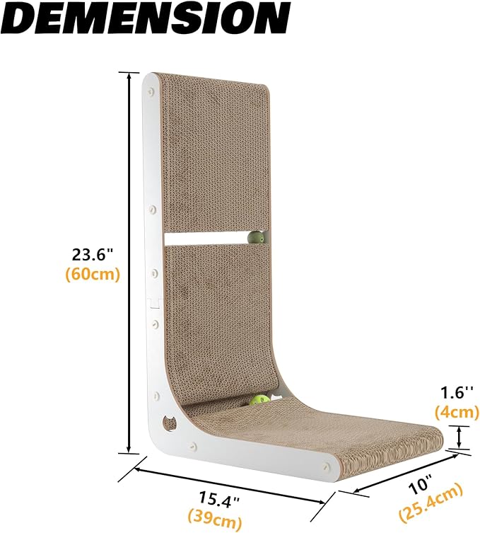 SMARTBEAN Cardboard Cat Scratcher, Vertical Cat Scratching Board, 23.6 Inch L-Shape Cat Scratch Pads with Built-in Catnip Toy Balls, Wall-Mount Cat Scratchers for Indoor Cats
