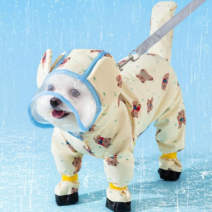 Small Dog Raincoat, Tail Protect Feet Cover Waterproof Dog Rain Jacket Dog Rain Coat for Puppy Small Dogs (Yellow Beaar,XS)