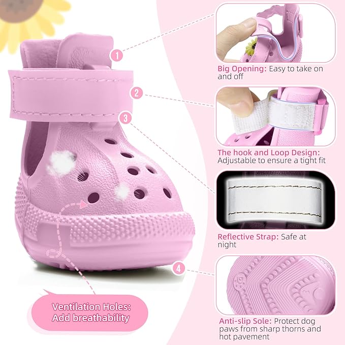 Nasjac Dog Shoes for Hot Pavement - Breathable Dog Sandals with Non Slip Soles & Reflective Straps, Easy ON & Off, Easy-Clean Summer Outdoor Pet Boots for Small Medium Large Dogs, PI, 10