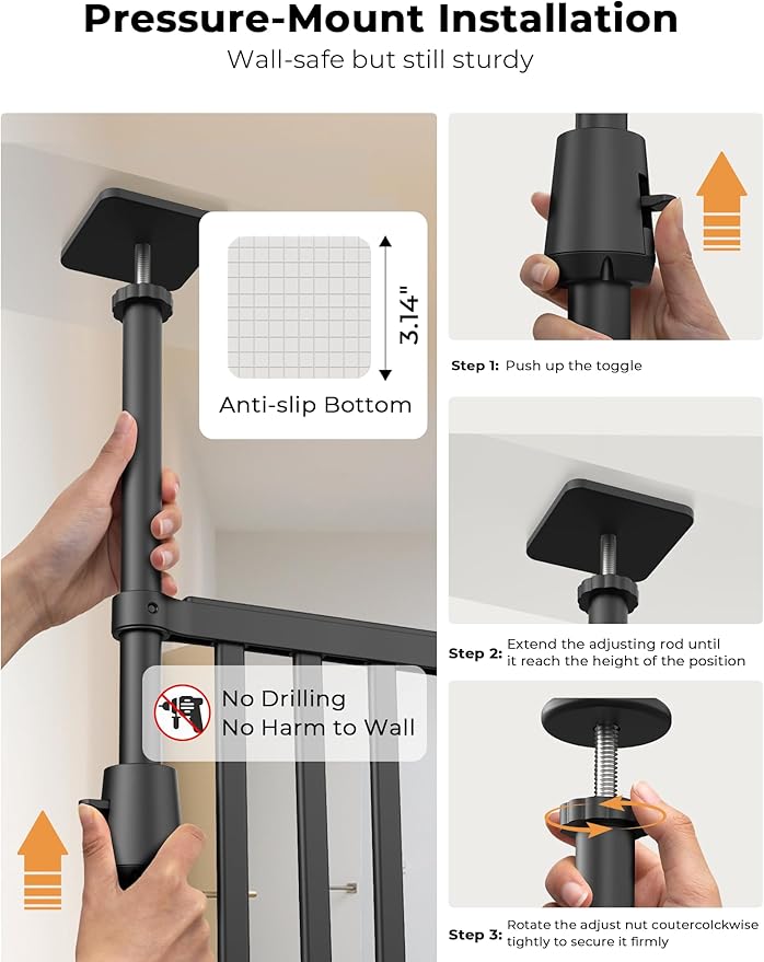 Extra Tall Cate Gate for Doorway: Pressure Mount 74.8"-90.5" Tall Cat Gate for Pets in Extra 30.3"-47.2" Width No Wall Drilling No Toddler for Indoor Stairs Hallway Room Safety Barrier
