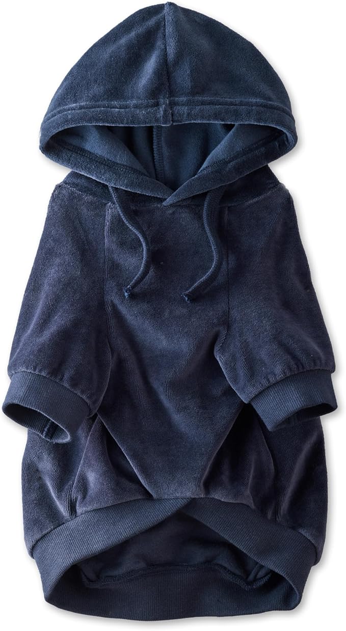 Pet Passion Cooper II Organic Cotton Velour Dog Hoodie Pet Coat for Small, Medium and Large Dogs, Navy, XX-Large (70-110 lbs)