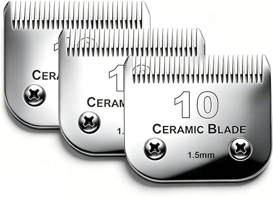 3 Pack 10 Blade Dog Grooming Blades Compatible with Andis Clippers/Oster A5/Wahl KM,Detachable Stainless Steel Blade,Size-10, 1/16-Inch Cut Length