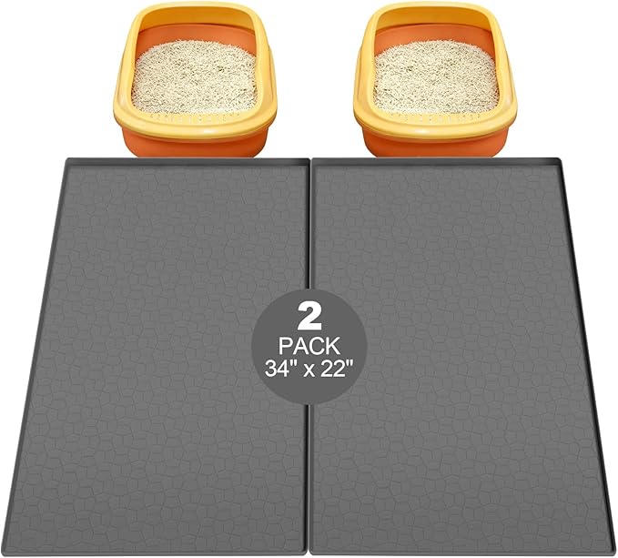 Homegroove 2Pcs Silicone Cat Litter Box Mat, 34"x22" Large Litter Box Mat for Litter Trapping, Waterproof Kitty Litter Mat for Indoor Cats, Cat Litter Catcher Mat for Floor, Non-Slip, Easy to Clean