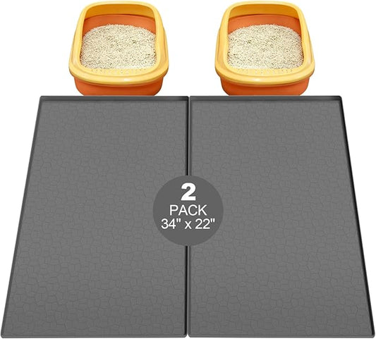 Homegroove 2Pcs Silicone Cat Litter Box Mat, 34"x22" Large Litter Box Mat for Litter Trapping, Waterproof Kitty Litter Mat for Indoor Cats, Cat Litter Catcher Mat for Floor, Non-Slip, Easy to Clean