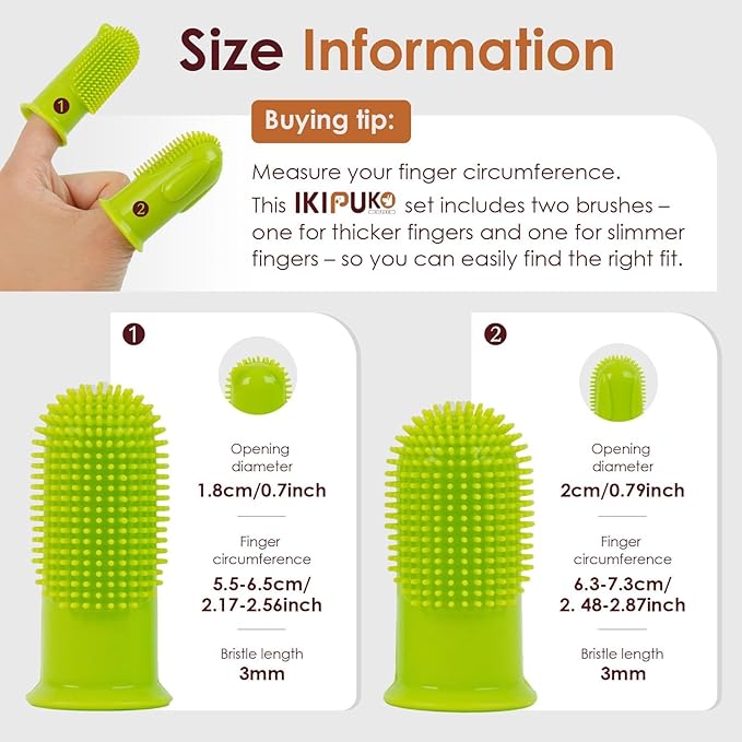 2-Pack Dog Toothbrush for Different Finger Sizes, 180° Bristle Coverage, Soft Dog Tooth Brushing Kit for Medium & Large Dogs, Dental Care Pet Teeth Plaque and Tartar Cleaning, Food-Grade Silicone