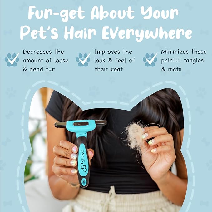 SINKO Deshedding Tool for Dogs & Cats, Pet Grooming Brush, Skin Friendly Deshedding Tool, Dog Brush for Shedding, Effectively Reduces Shedding by up to 95% for Short Medium Long Pet Hair (Blue)