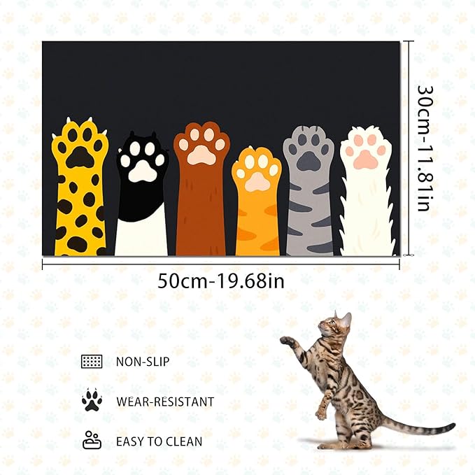 HOMETITUTE Cute Animal Paw Pet Food Mat Non Slip Spill Proof Feeding Pad for Cats Kittens Small Dogs Food and Water Bowl Mat Easy Clean Fast Dry Placemat for Pet Feeding Area Kitchen Decor 20" x 12"