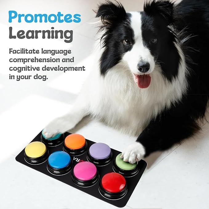 A-URA Dog Talking Buttons for Communication – 6 Recordable Dog Buttons with Anti-Slip Mat, Word Stickers, Training Guide & Video | Dog Communication Buttons for Potty Training, Daily Needs & Behavior