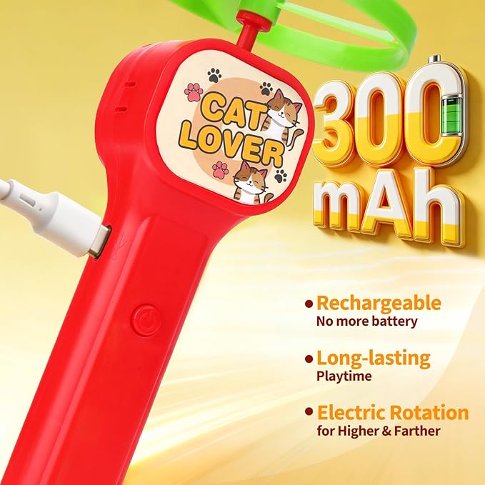 BABORUI Cat Toy Disc Launcher, Rechargeable Interactive Cat Fetch Toy Launcher with 8 Flying Discs, Flying Enrichment Toys for Indoor Bored Kittens & Adult Cats (Red-1)