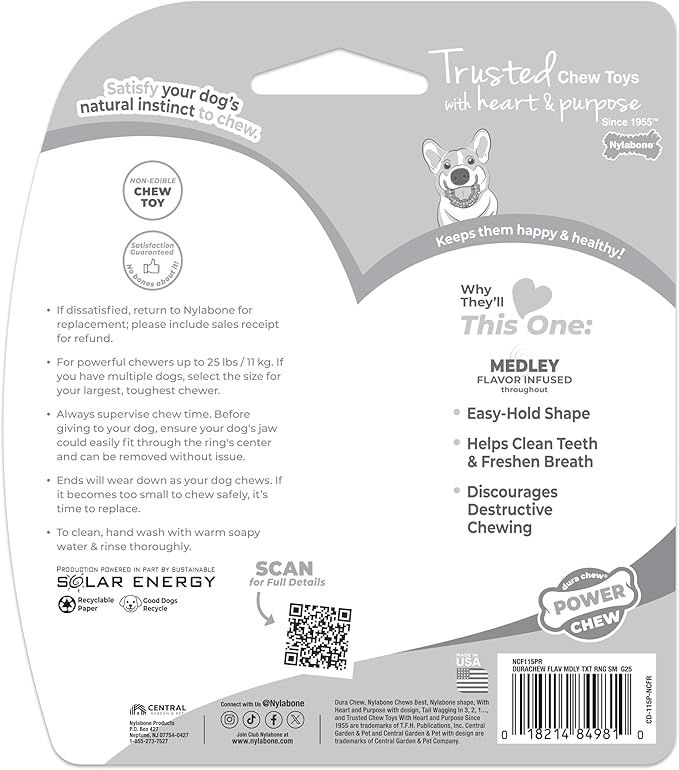 Nylabone Textured Ring Power Chew Toy for Small Dogs, Durable Dog Toys for Aggressive Chewers, Strong Dog Chew Bones To Keep Them Busy, Flavor Medley, Small - Up to 25 lbs, 1 Count