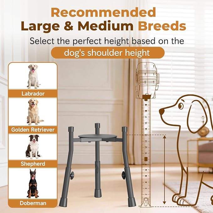 Oppro Extra-Stable Elevated Dog Bowl Stand for Large Medium Breeds, Adjustable Size 4 Heights Width 6-10in, Anti-Tip Metal Raised Food Feeder Water Dish Holder, Non-Slip Tall Single Lifted Riser