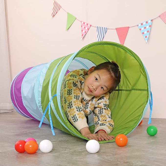 Crawling Kids Play Tunnel [ Pop Up Portable Rainbow Tunnel ] for Children, Toddlers, Boys & Girls, Pet, Dogs & Cats, Indoor & Outdoor Toys (Purple, Blue, Green)