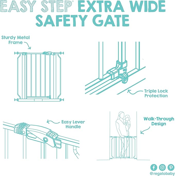 Regalo Safety 29-49" Easy Step Extra Wide Baby Gate for Doorways & Bottom of Stairs, Pressure Mounted Safety Gate with Door for Babies, Toddlers & Pets, Black