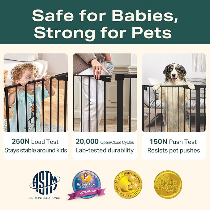 Cumbor 30-46" Baby Gate for Stairs, Mom's Choice Awards Winner-Auto Close Dog Gate for The House, Gifts for Mom, Easy Install Pressure Mounted Pet Gates for Doorways, Black