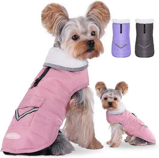 Dog Winter Coat for Extra Small Dogs, Easy on XS Dog Snow Jacket Velcro Waterproof Pet Puffer Clothes with Harness Hole Adjustable Reflective Quilted Dog Cold Weather Vest for Girl 8-12 Pounds