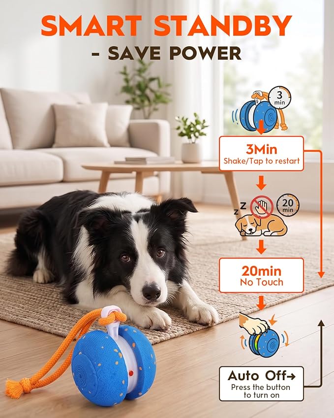 Xeuch Interactive Dog Toys, Automatic Irregular Moving and Rolling Dog Ball with 2 Speed Modes, E-TPU Material, Motion Activated Pet Toys with Rope for Dogs Puppies, Dog Stimulation Toy (Blue)