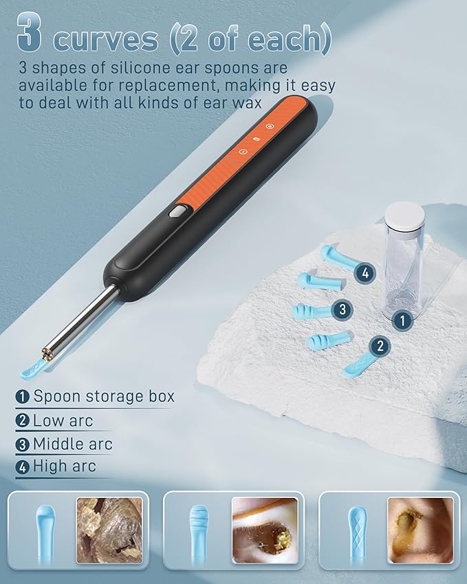 Loyker Ear Wax Removal Tool Camera, Ear Cleaner with 1080P Camera, Earwax Removal Cleaning Kit with 6 Ear Pick, Otoscope for iPhone, iPad, Android Phones, Orange