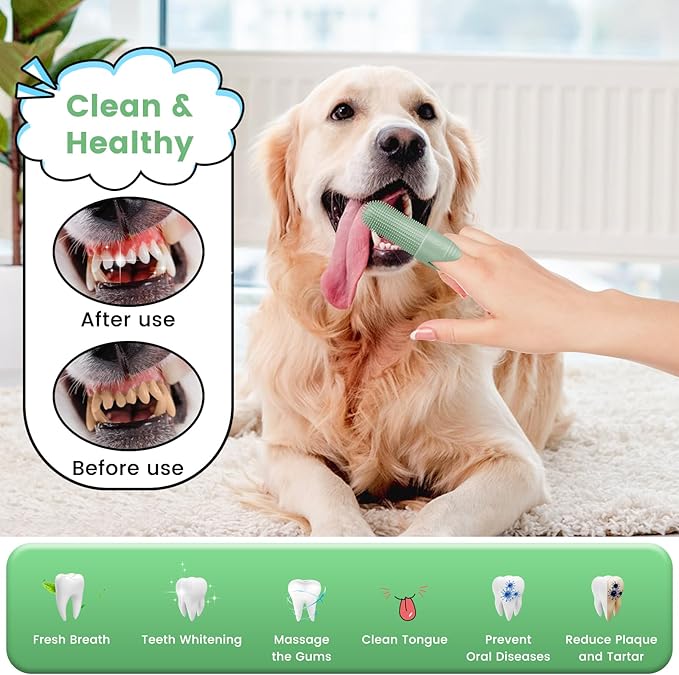 Duckart 4 Pack Dog Toothbrush, 360° Cleaning Finger Brush for Dogs Teeth, Food Grade Silicone Pet Brush Fits Most Fingers, Puppy Toothbrush for Dogs & Cats Dental Care