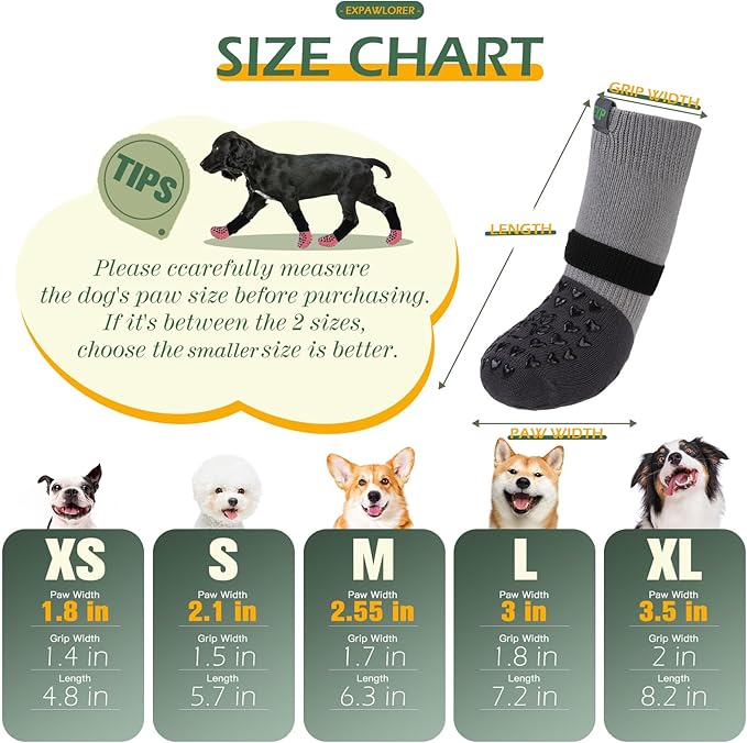 EXPAWLORER Anti Slip Dog Socks to Prevent Licking Paws - Dog Shoes for Hot Pavement, Pet Boots & Paw Protectors, Booties for Hardwood Floors, Small Medium Large Senior Dogs