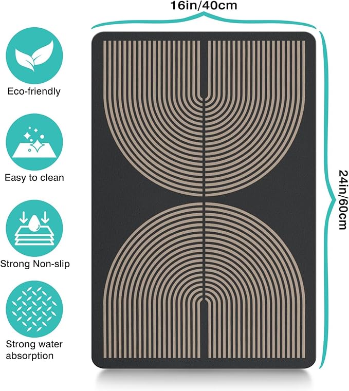 Modern Rainbow Easy Dog Food & Water Mat, Boho Vintage Pet Feeding Mat for Floor Non-Slip Waterproof, Super Absorbent Cat Bowl Mat, Easy to Clean Durable Pet Placemat,16" × 24"