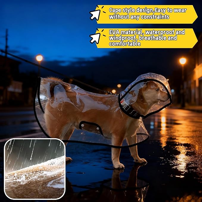 Transparent Dog Rain Poncho for Small Medium Dogs - Thick Waterproof Raincoat with Hidden Leash Hole & Adjustable Snaps, Windproof Hooded Cape for Bichon Poodle (Small)