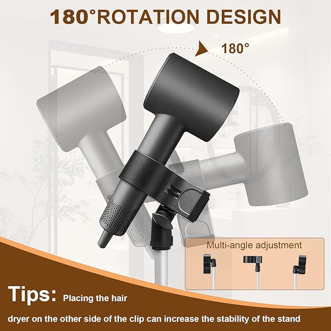Shouken Adjustable Hands-Free Hair Dryer Stand Holder-59 inches,360 Degree Rotation,Blow Dryer Holder Countertop With Non-Slip Tripod and Universal Clip,Adjustable Height Countertop Blow Dryer Holder