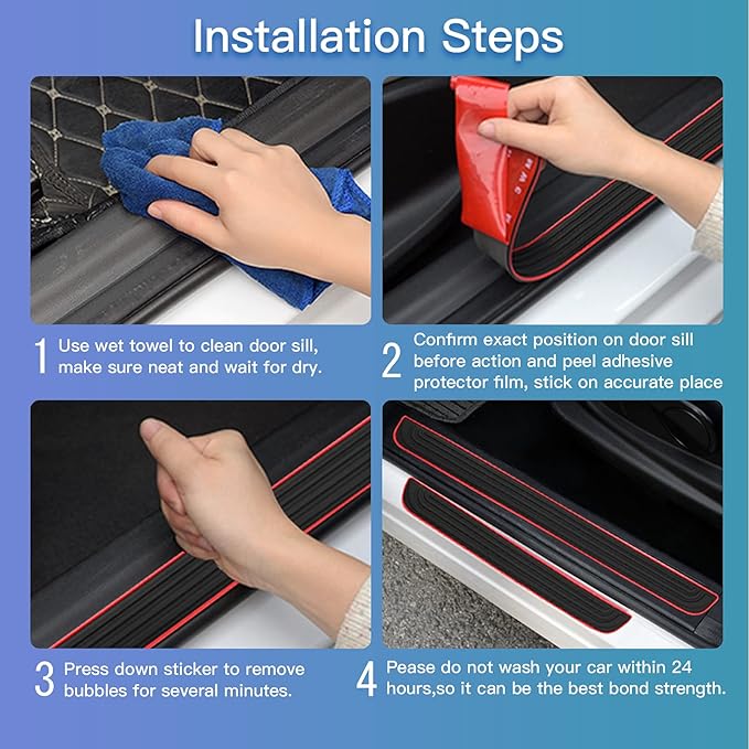 Door Sill Plate Protectors for Car - Universal Door Entry Guards Sill Scuff Cover Panel Step Protector, Welcome Pedal Protector Cover, Sports Pattern, Full Black Base, 4pcs/Set