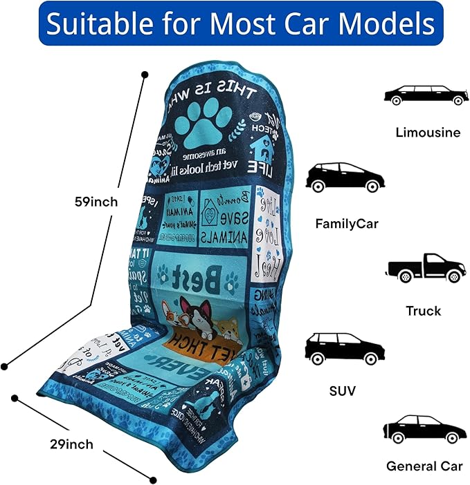 Waterproof Car Seat Cover for Front Seats, Protector for Cars SUVs Trucks, Sweat Towel Seat Covers Bucket for Gym,Workout,Beach,Hiking,Running and Swimming(Vet Tech Gift, 2PCS)