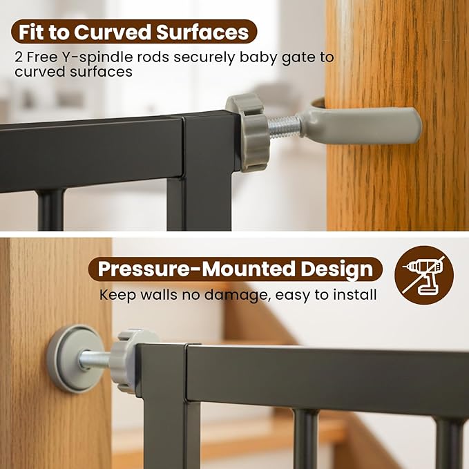 Baby Gate for Stairs, 29.7-40.6" Auto Close Dog Gate Indoor for Doorways, Dual-Lock Design, Adjustable Pet Gate No Drilling with Walk Thru Door for Hallways, Stroller Friendly, Black