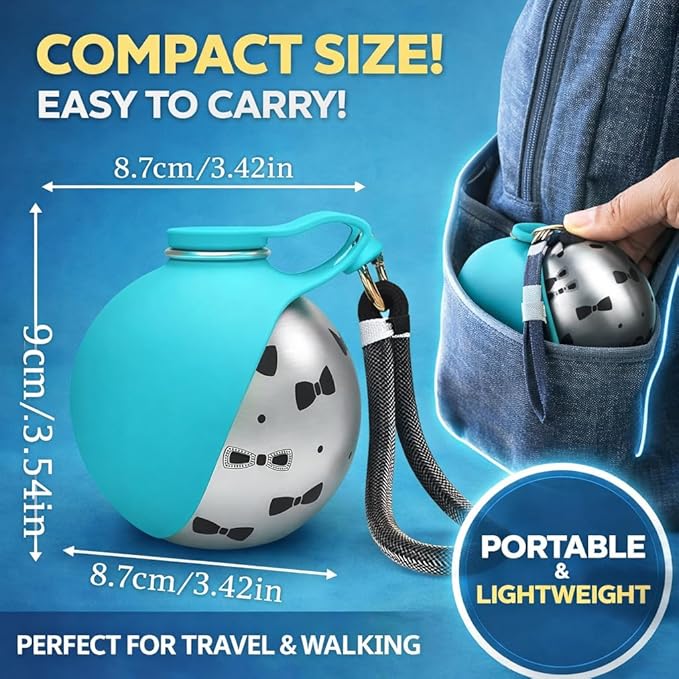 Portable Dog Water Ball, 2-in-1 Foldable Pet Water Bottle, Large-Capacity 304 Stainless Steel Cup with Foldable Silicone Bowl, Leak-Proof & Travel-Friendly, Suitable for Walks and Hiking (Pink1)