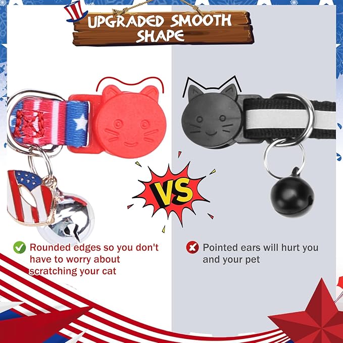 PUPTECK Cat Collar Breakaway with Bells, Kitten Collar Outfit Adjustable for Girl Boy Small Pet Puppy Bunny, Cute Costume Accessory with Safety Release Buckle (Bowtie-Independence Day)