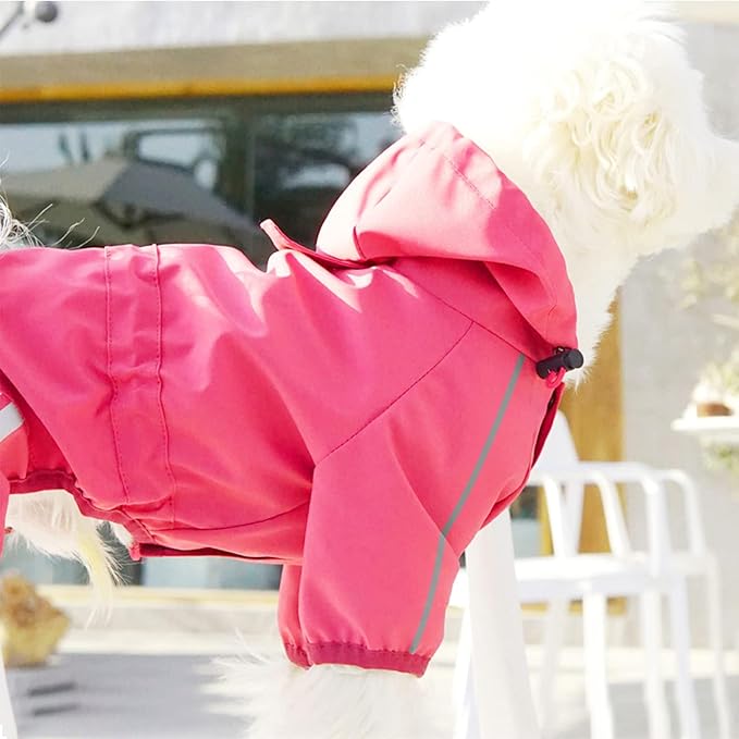 Dog Raincoat, Waterproof Dog Rain Jacket with Hood, Rain Coat with Leash Hole, Reflective Strap for Small Medium Dogs, Outdoor Adventures/Walking Lightweight Puppy（Pink,M）