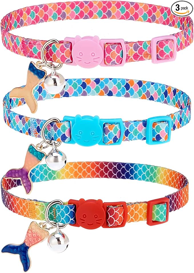PUPTECK Cat Collar Breakaway with Bells, Kitten Collar Outfit Adjustable for Girl Boy Small Pet Puppy Bunny, Cute Costume Accessory with Safety Release Buckle (Fish)