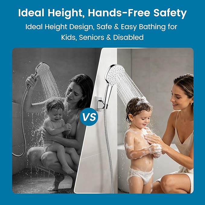 PWERAN 10" High Pressure Rain Shower Head with Handheld, Rainfall Shower Heads with 3-Mode Handheld Spray Combo, Detachable Hand Held Showerhead,71'' Hose and Holder for Kids, Pet & Elderly