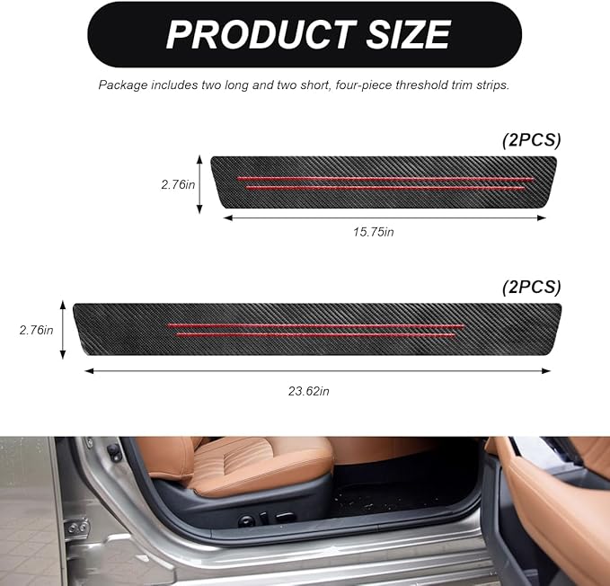 4 PCS Car Door Sill Protector, Waterproof Carbon Fiber Style Car Door Entry Guard Sill Protector, Anti-Scratch Door Threshold Strips Stickers for Most Vehicles, Car Accessories (Red-4pcs)