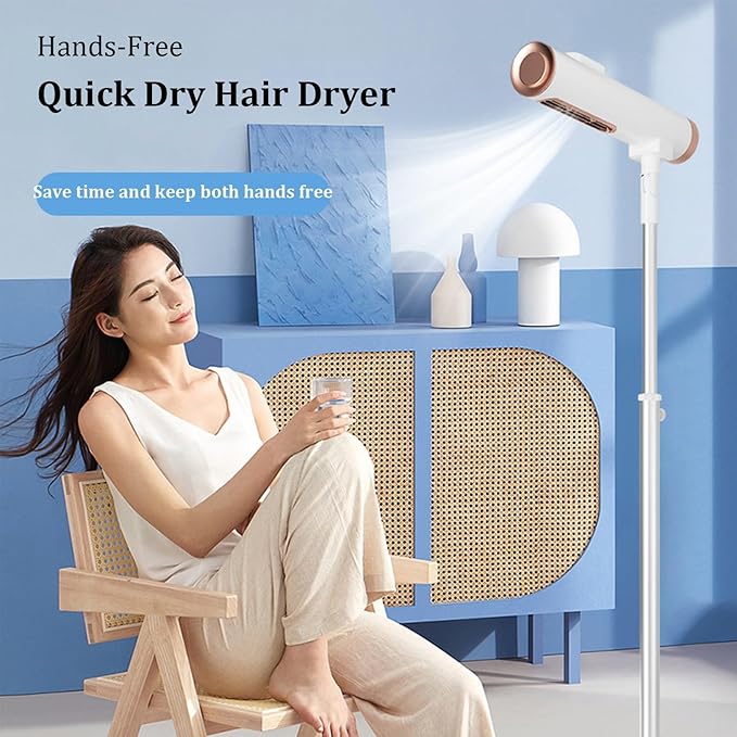 Lazy Hair Dryer Stand Hands Free, Freestanding Hair Dryer with Holder, Adjustable Height and Angle, Home Air Blower for Elderly, Disabled,Pet