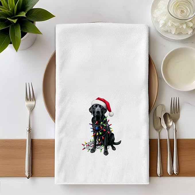 Labrador Retriever Kitchen Towels - Funny Dog Christmas Decor, Black Labrador Retriever Lovers Gifts, Halloween Dog Hand Towels Dishcloth for Kitchen Bathroom Decorative, 16x24
