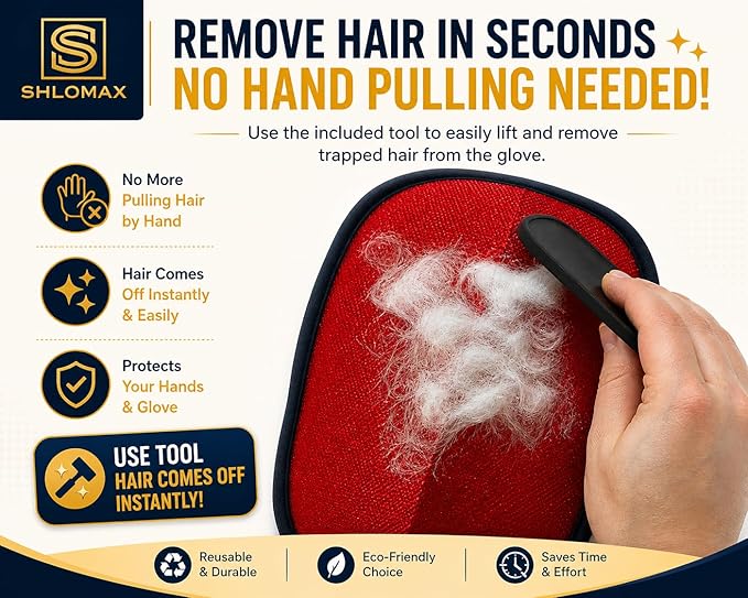 Pet Hair Remover & Grooming Glove Reusable Fur Remover Tool for Dogs & Cats – Large Electrostatic Lint Remover for Furniture, Couch, Clothes,Carpet & Car