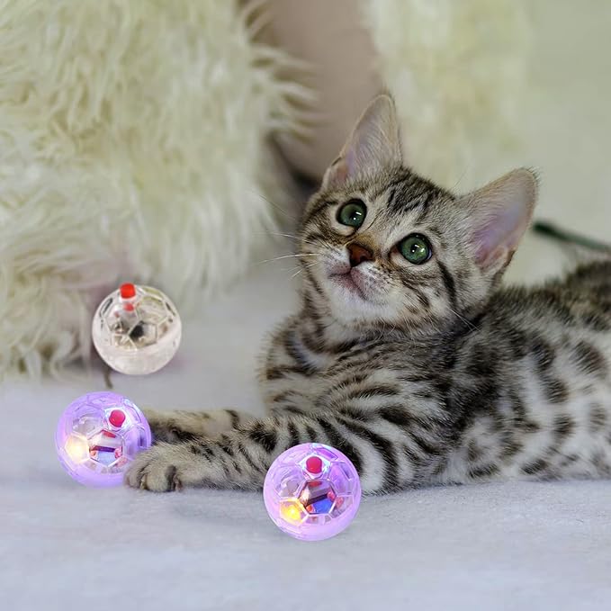 4 Pieces Ghost Hunting Cat Ball Multi-Color Flash LED Glowing Interactive Ball Pet Toys for Dog Cat Animals Activity