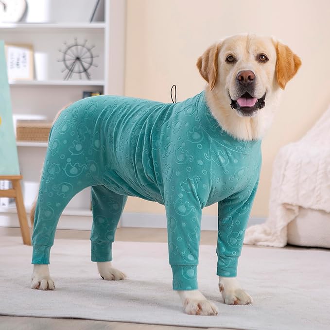 Dog Coats Autumn Winter Jumpsuit for Large Medium Dogs, Warmer Recovery Suit Polar Fleece Dog Bodysuit Lightweight Pajamas Pullover Stretchy Onesie Four-Legged Cold Weather Clothes (4XL, Green)