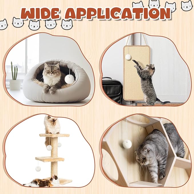 Simgoing 15 Pack Cat Tree Ball Replacement Parts Hanging Interactive Cats Toy with Bell Elastic Rope Pom Pom Kitten Scratching Post Tree Tower Parts Ball Fit Most Cat Towers Indoor Kitten(Beige)