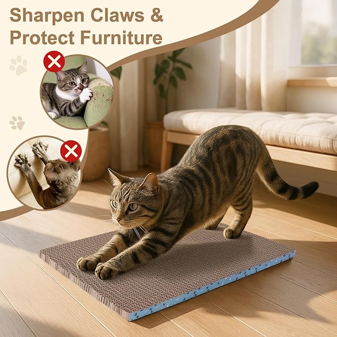 Cat Scratcher Pads, Cat Scratching Cardboard for Indoor Cats 14″Lx10.6″Wx0.6″H Dual-Side Corrugated Cats Scratching Post Reusable Supplies (2PCS)