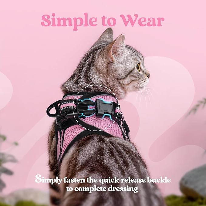 rabbitgoo Cat Harness and Leash, Step-in Escape Proof Kitten Harness Set, Soft Comfortable Cat Vest, Easy to Wear and Adjust, Reflective for Safe Outdoor Walking, Pink, X-Large