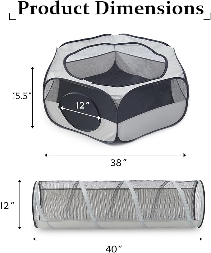 Cat Tunnel, Cat Tunnels for Indoor Cats, Hexagon-Shape Cats Cave with Cat Toys, Foldable Cat Tubes and Tunnels for Kitten, Puppy, Kitten, Rabbit(Hexagon + Tunnel)，78" L x 44.5" W x 15.5" H