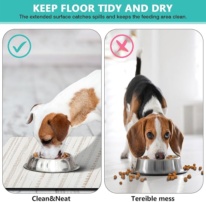 Moroccan Stain Dog Food & Water Mat, Boho Pet Feeding Mat for Floor Non-Slip Waterproof, Super Absorbent Cat Bowl Mat, Easy to Clean Durable Pet Placemat,12" × 20"