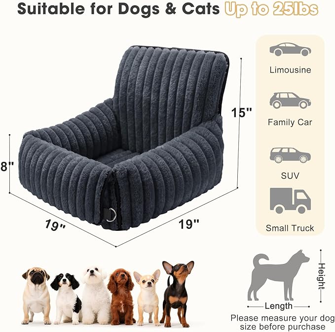 MIXJOY Dog Car Seat for Small/Medium Dogs up to 25 lbs, Multi-Functional Dog Carrier for Car with Detachable Washable Cover, Pet Travel Bed with Clip-On Safety Leash, Grey