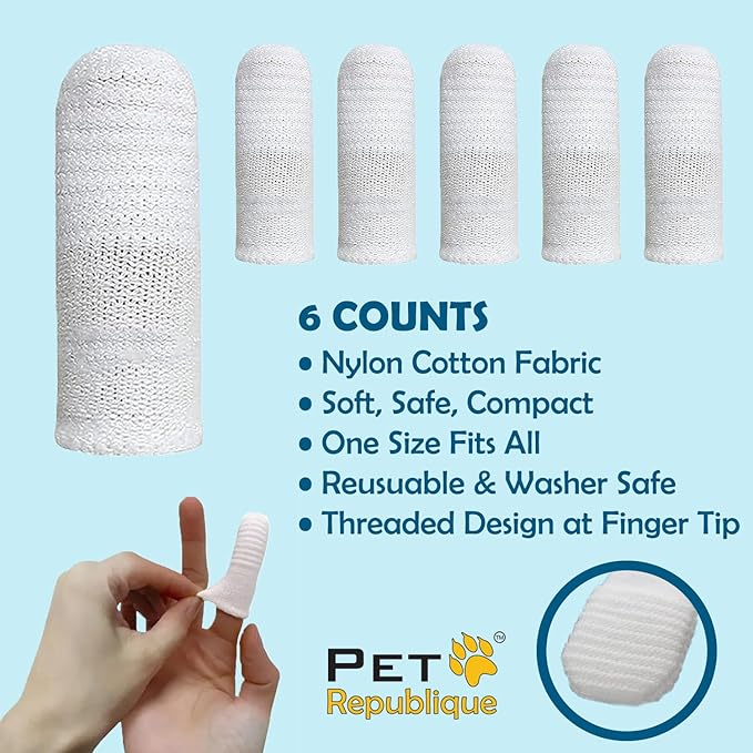 Pet Republique Soft Fabric Finger Toothbrush Kit for Dogs and Cats – Washable & Reusable (6 Count)