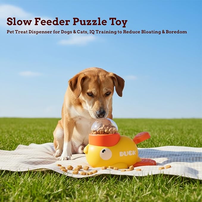 2-in-1 Duck-Shaped Interactive Slow Feeder Puzzle Toy – Pet Treat Dispenser for Dogs & Cats, IQ Training to Reduce Bloating & Boredom (Small/Medium Pets)