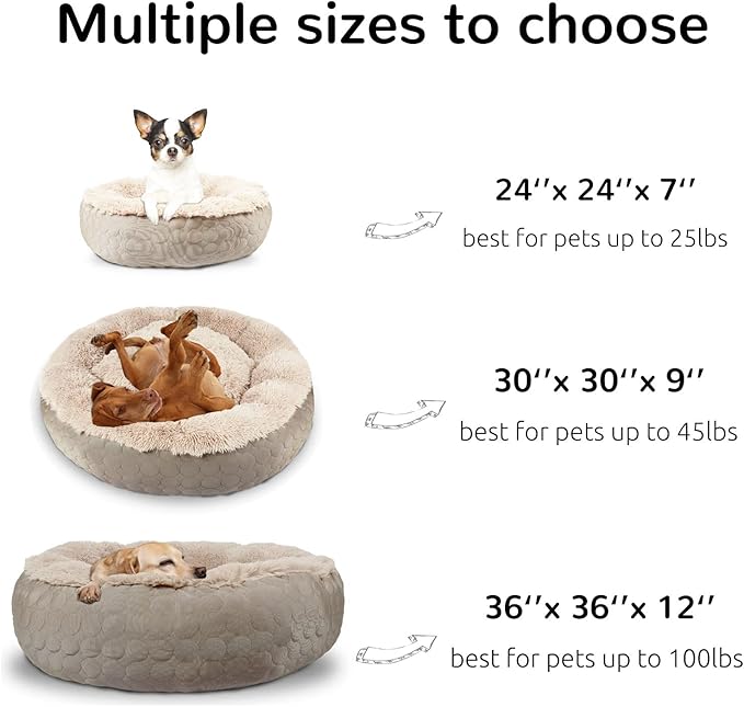 HACHIKITTY Dog Donut Round Calming Bed, Fluffy Dog Bed for Medium Large Dogs, Cooling Warming Soft Dog Cushion Bed, Double Sided Available Dog Bed with Warm & Cool Sides(24"x24"x7", Taupe)